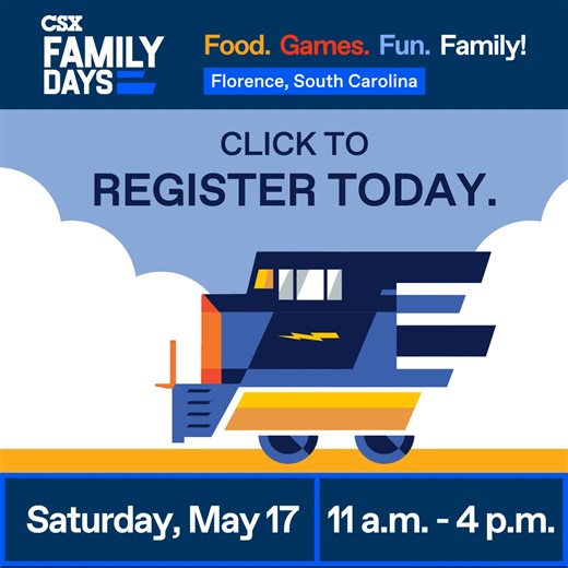 15 reactions | Hey CSX Florence employees! It's your last chance to register for CSX Family Days, happening Saturday, May 17th! You're invited to a day of food, family and fun with games, rides and more. Don't miss it - register today! | CSX | Facebook