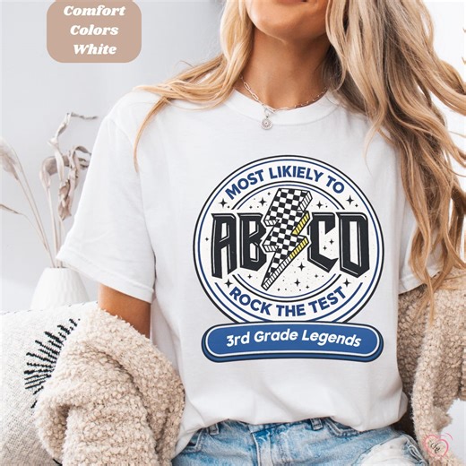 Retro Most Likely to Rock the Test ABCD Custom Comfort Colors Tshirt, Trendy Teacher Name Exam Shirt, Lightening Bolt Grade, School Spirit - Etsy