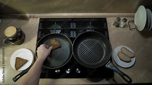 Intricate visuals on the step by step process of toasting bread in a well organized kitchen setting. Content is ideal for food enthusiasts, aspiring chefs, and anyone interested in cooking tutorials