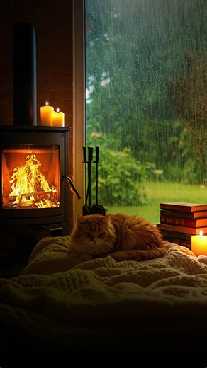 Ambiance Home Tv on Instagram: "The Tranquility of a Rainy Day  The sound of rain, the warmth of the fireplace, and the cozy ambiance... This is the perfect corner to relax with the soothing effect of the rain outside and the warmth inside. What drink would you pair with this peaceful moment? #rainvibes #cozymoments #ambiancehometv #fireplacevibes"