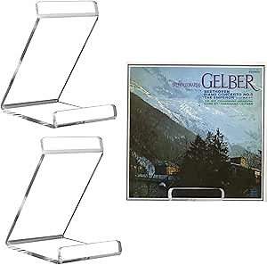 2PC Vinyl Record Tabletop Display Stands - Clear Tabletop Display, Transparent Display Easel - Now Playing Vinyl Record Display Stand, for Music Albums LPs Actworks CDs- Music Lovers