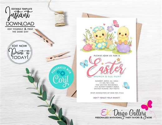 Easter Brunch Invitation, Editable Easter Egg Hunt Invite (instant Download) - Etsy
