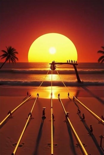 Tiny People Pull the Sun Into Place 🌅 | Unreal Cinematic Beach Scene