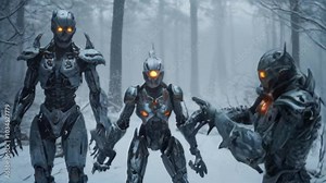 A video featuring a futuristic robot with a sleek design, moving and interacting in a modern environment. Smooth animation and detailed mechanical components showcase advanced technology