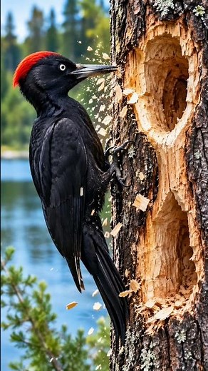 This Woodpecker Is Carving a Giant Hole Into a Tree 🐦🌳