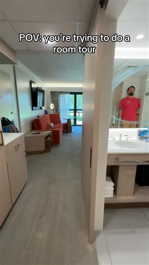 Tim Tracker on Instagram: "Jenn: filming a cute aesthetic room tour Tim: trying to hide out of frame like it’s a stealth mission 😂 Huge thank you to @disneyparks and @disneycruiseline for providing us this room! #hosted #disneycruiseline #disneyworld #waltdisneyworld"