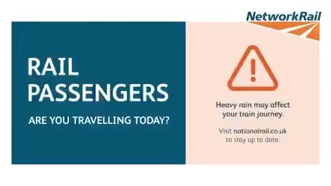 ⛈️ Weather warnings for #rain remain in place for parts of England and Wales today. ⚠️ Heavy rain may affect your train journey. Visit National Rail to stay up-to-date: ➡️ https://nationalrail.co.uk #WeatherAware | Network Rail