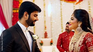 Authentic Traditional Indian Wedding Customs: Groom and Bride Being Celebrated by Happy Friends and Family Throwing Flowers, Singing, Witnessing a Union Built on Love Indian bride cultural 4k