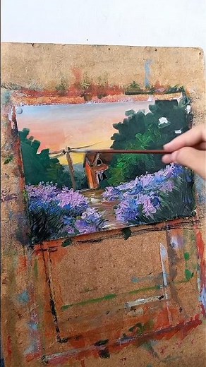 Painting a Beautiful Sunset Landscape with Oil Colors 🎨🌅 | Satisfying Art Process #shorts