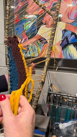 3 comments | Stick weaving is so relaxing. Love how the colors are coming together. This is a big one so will take awhile! Like it?? #stickweaving#branchweaving#branchart#treeart#weaving#sandybuffiedesigns #vaartist#greatfallsstudios #yarnart | Sandy Buffie Designs | Facebook