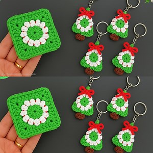 🌲 Beautiful Crochet Christmas Tree Keychain | Step by Step Holiday Crochet Gift #fblifestyle | Crochet knitting love