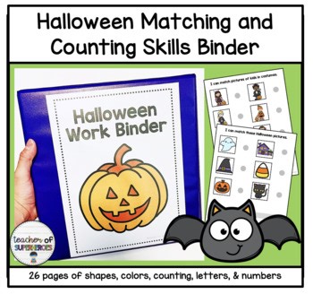 Halloween Matching and Counting Work Binder (Colors, Letters, Numbers, Shapes)