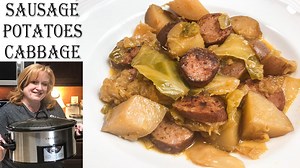 Crockpot Sausage, Potatoes & Cabbage Recipe. My take on a Colcannon Recipe. Recipe here: https://catherinesplates.com/crockpot-sausage-potatoes-cabbage-colcannon/ | Catherine's Plates