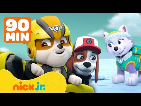 Paw Patrol | Rescates en la montaña nevada de Rubble con Everest | 90 minutos | Nick Jr. en Español