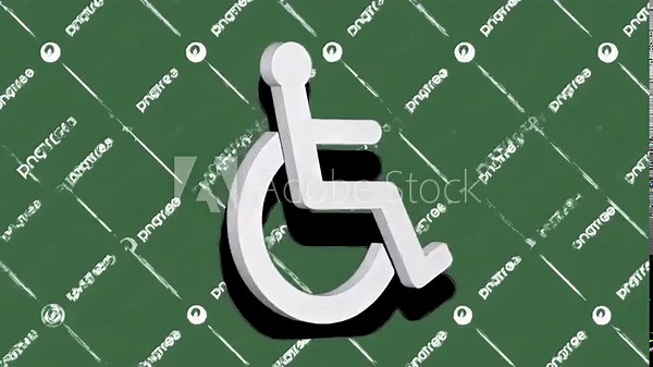 3D white wheelchair accessibility icon, a universal symbol of disability and inclusivity, on a green chalkboard background