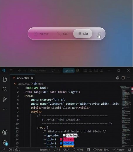 How to create Glassy NavBar by using HTML and CSS in VS code.