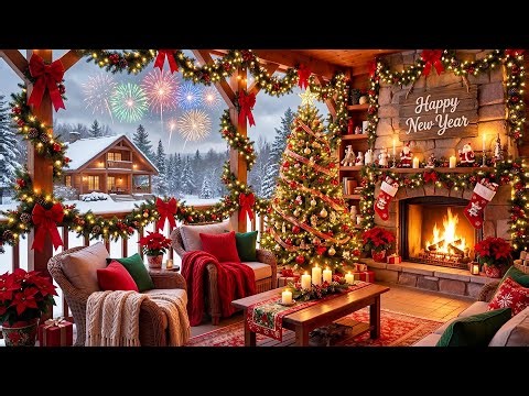 New Year’s Eve Ambience in a Cozy Porch 🎆 Soothing Piano, Crackling Fireplace & Fireworks to Unwind