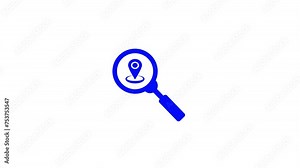 Magnifying glass search with location icon and out animation loop blue