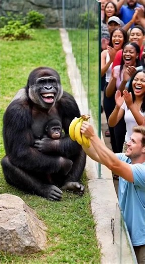 Gorilla Takes Bananas in Exchange for His Baby,GorillaMoment #WildlifeEncounter #AnimalIntelligence
