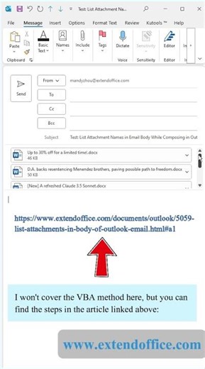 List Attachment Names in Email Body While Composing in Outlook