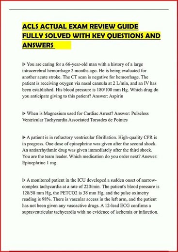 Acls Actual Exam Review Guide Fully Solved With Key Question video