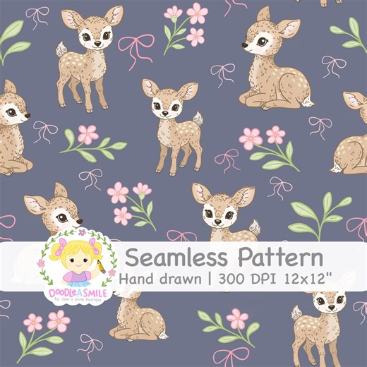Spring Fawn Seamless Pattern PNG for Fabric, Woodland Fawn Digital Paper for Commercial Use, Hand Drawn Cute Seamless File for Sublimation - Etsy
