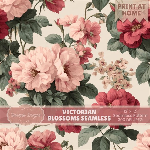 Victorian Blossoms Seamless Pattern | Vintage Floral Digital Paper for Fabric, Scrapbooking, POD, Stationery & Cottagecore Crafts - Etsy
