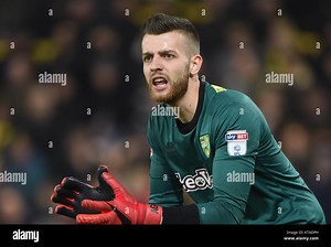 Norwich City goalkeeper Angus Gunn during the Sky Bet Championship match at Carrow Road, Norwich. PRESS ASSOCIATION Photo. Picture date: Friday December 22, 2017. See PA story SOCCER Norwich. Photo credit should read: Joe Giddens/PA Wire. RESTRICTIONS: EDITORIAL USE ONLY No use with unauthorised audio, video, data, fixture lists, club/league logos or "live" services. Online in-match use limited to 75 images, no video emulation. No use in betting, games or single club/league/player publications S