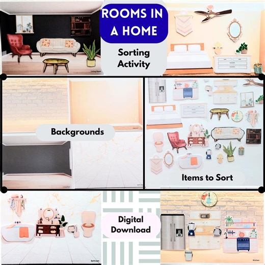 Furniture Sorting Activity Toddler Busy Book Montessori Rooms in a Home Categorization, Preschool Life Skills Printable, Homeschool Science - Etsy