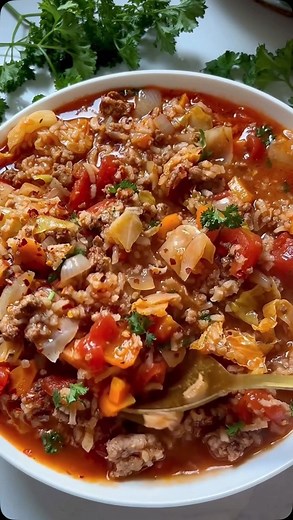 Lauren Allen on Instagram: "This Cabbage Roll Soup is everything you love about the classic…minus the folding, stuffing, and babysitting. Comment “SEND RECIPE” if you’re craving an easy, cozy soup recipe 😍 One pot. Big flavor. Feeds a crowd. Full recipe’s below 👇 Brown 1 lb ground beef + ½ lb sausage in a large pot. Season w/ salt + pepper. Add 1 chopped onion, 4 minced garlic cloves, 2 sliced carrots, and 5 cups chopped cabbage. Cook a few mins. Pour in: 5–6 cups beef broth, two 8 oz cans tom