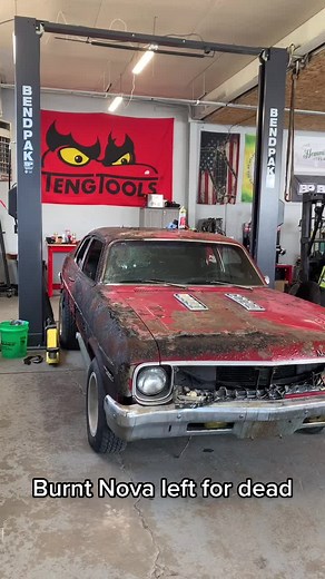 1973 burnt Nova coming to YouTube this week 😎 link to channel on my page. #chevynova #nova #cargirl #junkyardmook #KeepItRealMeals #AEJeansHaveFun