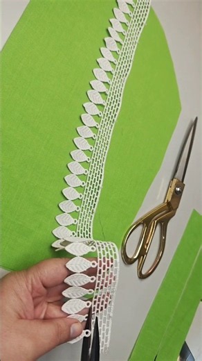 Simple yet beautiful kurti sleeves design with white lace border #sewing #fashion #design