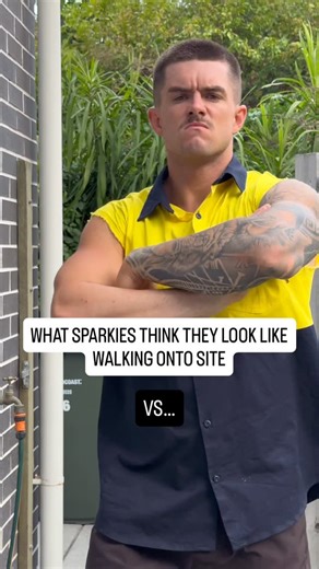 Riley Hansen | Built Not Born on Instagram: "What sparkies think they look like walking onto site vs reality ⚡️😂 If a sparky cleans up after himself, we’ll allow it… but c’mon lads… the pink toolboxes and soft hands aren’t helping your case 🤣 Tag your sparkie mate and let ‘em know who the real tradies are 😎 Follow for more tradie banter and fitness content. #tradie #sparkies #carpenter #banter #worksite #comedy"