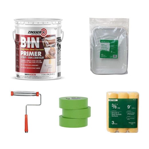 5 gal. Primer Sealer, 9 in. 10 Tray Liner, 9 in. Roller Frame, 1.41 in. 3 Tape, 9 in. 3 Roller Cover - The Home Depot