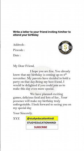 🎂🎂Birthday party invitation Letter| Write a letter to Your friend to your birthday party invitation