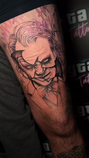 PROJECT INCOMING… PART 1: THE JOKER🖤✨🃏 3 weeks in but if not now then when? im so excited to finish this piece! part 2 pending…👀 #tattoo #edits #beforevsafter #tbc #gta