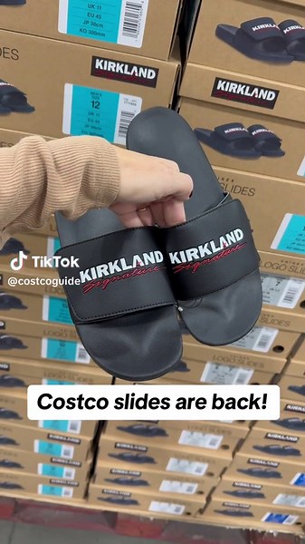 Give the Costco lover in your life some Kirkland Signature Slides. They’re back at Costco! #costco #costcoguide