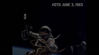 On June 3, 1965, NASA astronaut Ed White became the first American to walk in space. White flew on Gemini 4 with command pilot James McDivitt. He was connected to the spacecraft with an 8-meter tether – flying over the Earth at more than 17,000 mph. White could maneuver using a gun that fired blasts of air. He enjoyed floating outside the capsule so much he had to be ordered by Mission Control to return – an unusual occurrence in the history of NASA. “I'm coming back in... and it's the saddest m