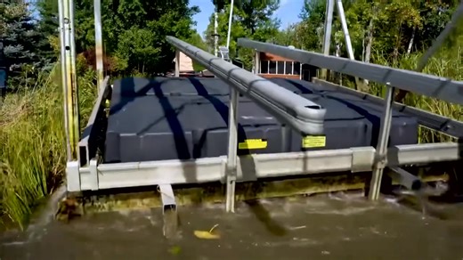 Float & Roll™ Boat Lift System The ideal system if your boat hoist needs to be floated long distances, floated into a slip, floated into deeper water, installed in muddy bottoms, or if you just want an easy way to get your lift in the water. You can even install and level your lift without getting wet or straining a muscle . . . #BoatLift #FLOE #Lakeliving #SupportLocal | BC Boat Lift & Dock