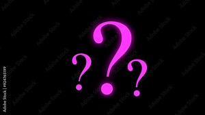 neon glow purple question mark animation with black screen background. exclamation mark, confused or idea icon, final decision, Pop up animation, Doubts, Why asking concept. Question sign.