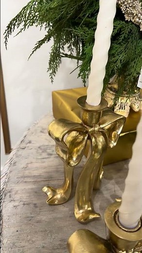 Raz 9" Gold Bow Christmas Taper Candlestick Holders Set of 3 4512201