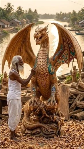 #WoodenDragon #ChainsawArt🔥 Witness the Power of Vietnamese Wood Carving – Wooden Dragon