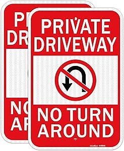 GicnKeuz Large Private Driveway No Turn Around Sign, 18x12 Inches Private Drive Sign, Engineer Grade Reflective Aluminum, Fade Resistant/Waterproof, Indoor or Outdoor Use (2-Pack)