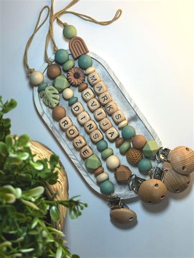 Personalized Pacifier Clip With Name | Neutral Boho Baby Accessory - Etsy