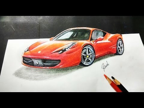 How to draw 3d Ferrari car | Step by Step 3D Drawing Tutorial