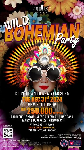 Join the Wild Bohemian Party! 🎉✨ Celebrate the New Year with us for just Rp. 250.000/pax. Let’s embrace the spirit of adventure and welcome the new beginnings together! #wildbohemianparty #newyear2024 #hotelbatam #thebcchotelandresidence
