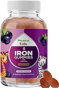 Kids Iron Gummies with Vitamin C - Blood Builder Iron Supplements for Kids with Gentle for Stronger Immunity & Energy Support - Vitamin B6, B12, A, Niacin & Folate Gummies - Vegan & GMO - 60 Count