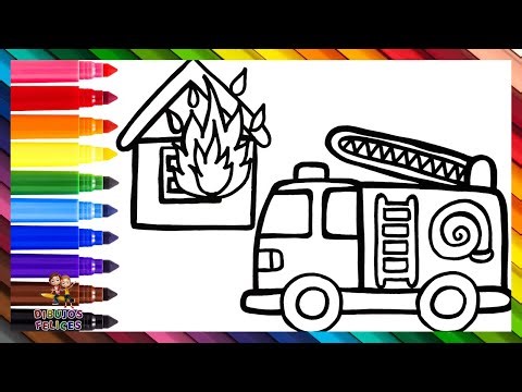 Draw and Color a Fire Truck and a House on Fire 🚒👨🏻‍🚒🔥🏠🌈 Drawings for Kids