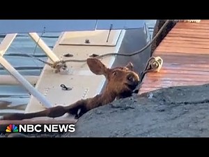 Watch: Moose calf rescued from between a floatplane and a dock in an Alaska lake