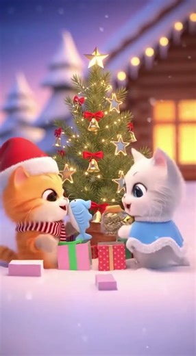 Two Kittens Exchange Christmas Gifts in Snowy Wonderland #ChristmasCats #HealingAnimation